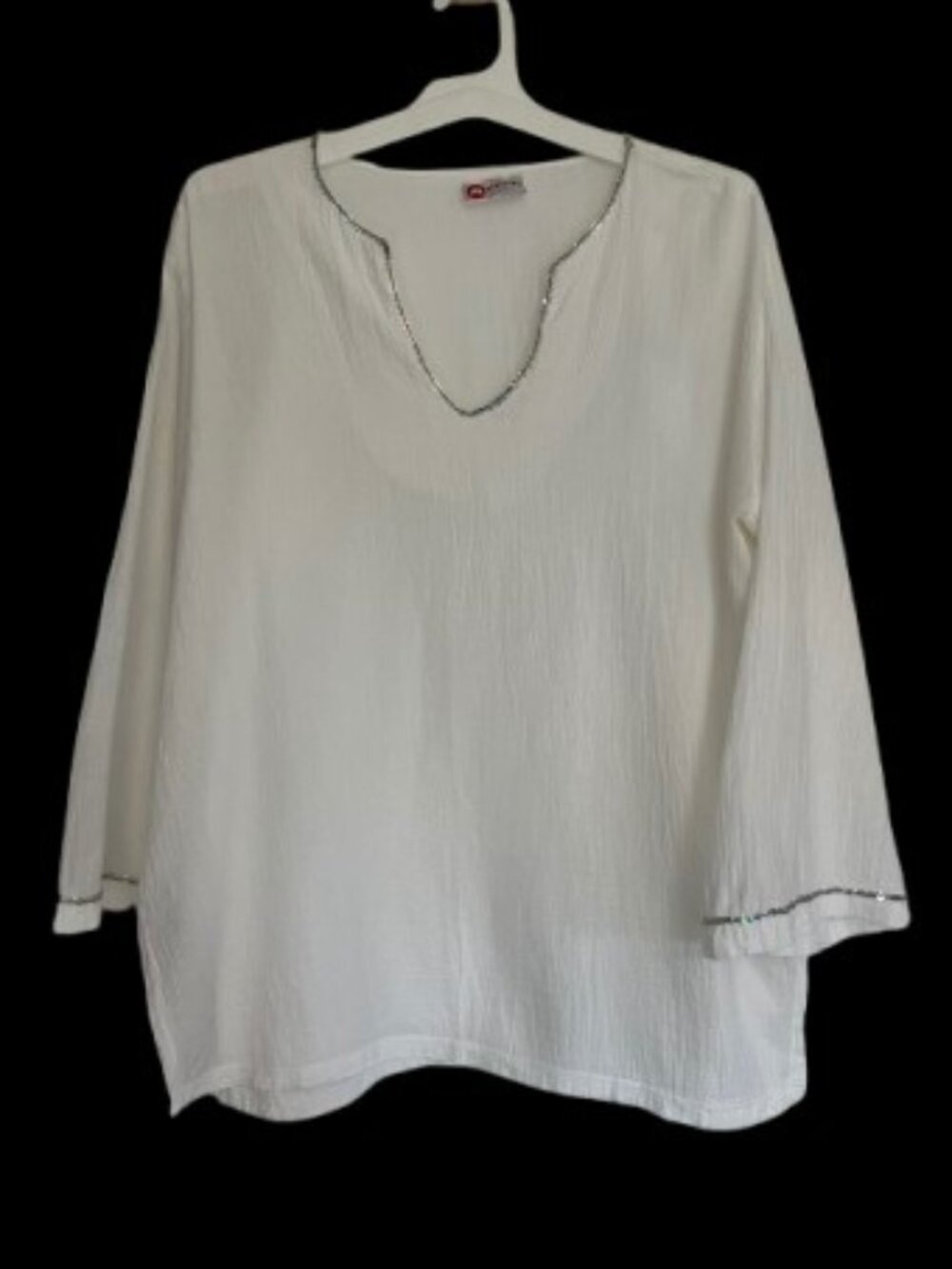 White Linen Tunic Cover-Up – Sequin Trim, OS NWOT